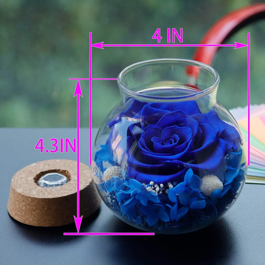 Preserved Real Roses with Colorful Mood Light Wishing Bottle, Eternal Rose,Never Withered Flowers, Table Decor,Christmas Anniversary Valentine's, Blue 4.3inch, 1pcs