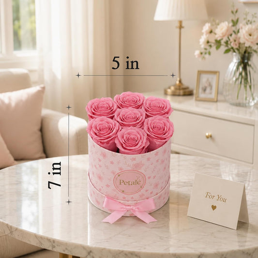 Pink Preserved Roses Forever Rose Box, 7 Real Eternal Flowers