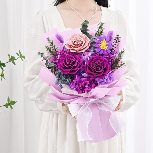 Waipfaru Preserved Flowers, Purple Fresh Bouquet with Gift Box, Flowers for Delivery Prime, Forever Flowers for Women Birthday Gift, Anniversary, Teacher, Mother Day, Valentines Day Gifts for Her