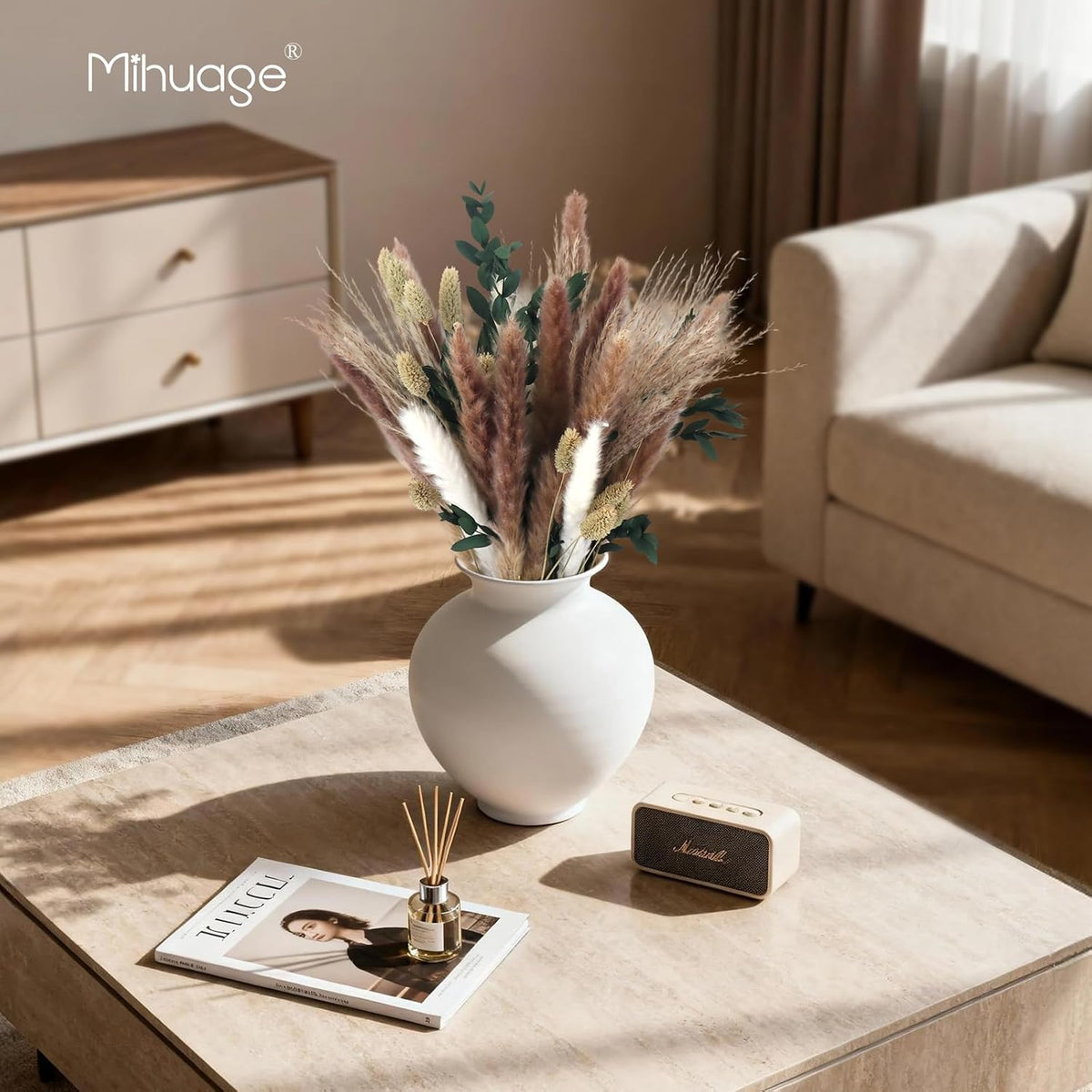 MIHUAGE Dried Flower Boho Bouquet – Exquisite Pampas Grass Bunny Tail and Eucalyptus for Home Decor Arrangements, Rustic Flowers for Your Bohemian Home, Bedroom, and Wedding Table Décor