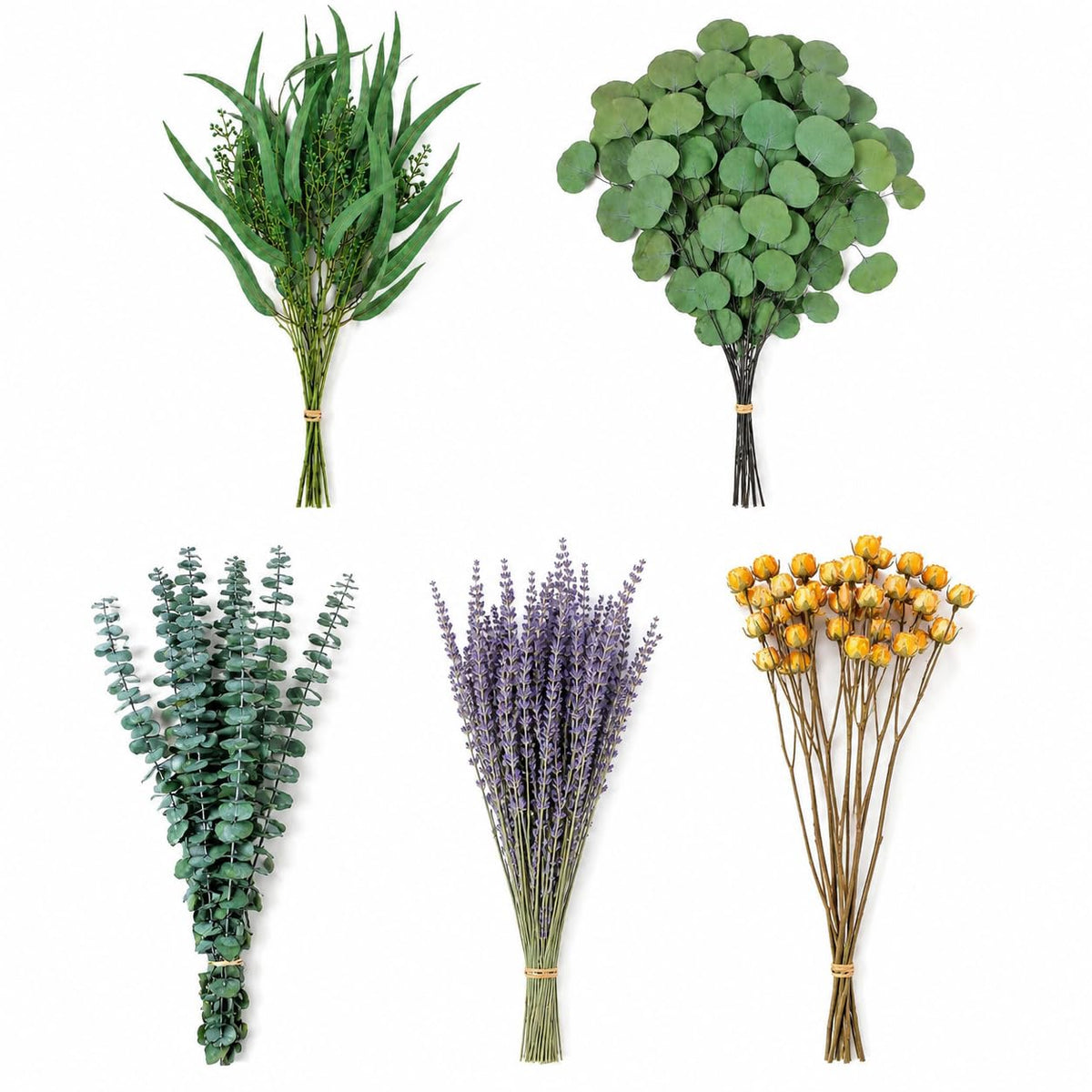 123 PCS Mixed Dried Eucalyptus & Lavender & Yellow Rose Flowers, 17''