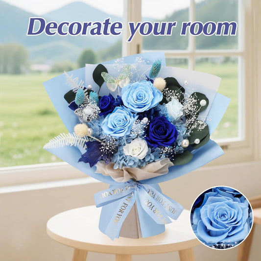 Casaido Preserved Flowers for Delivery, Mothers Day 6 Blue Roses Bouquet, Birthday Rose Gifts for Women Mom Wife Girlfriend, Real Flowers for Christmas Valentines Day Anniversary
