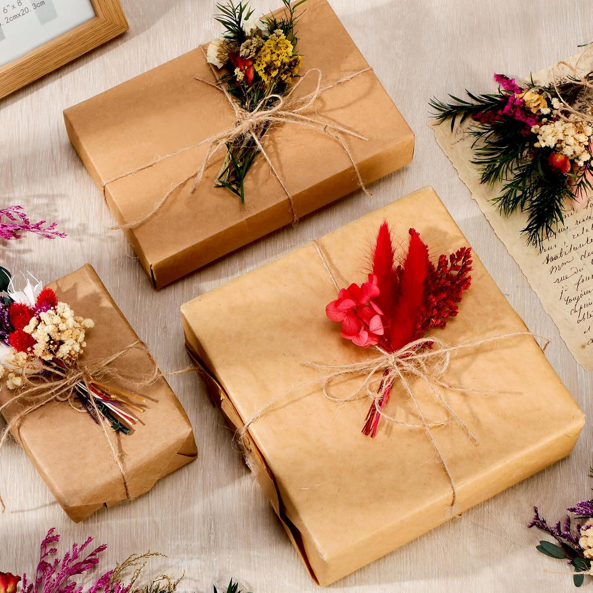 Tinideya 48 Pcs Dried Flowers Bouquet Boho Mini Dried Flower with Stem Small Floral Plants Mixed Natural Flowers Bundles for Crafts Vase DIY Photo Props Wedding Decoration
