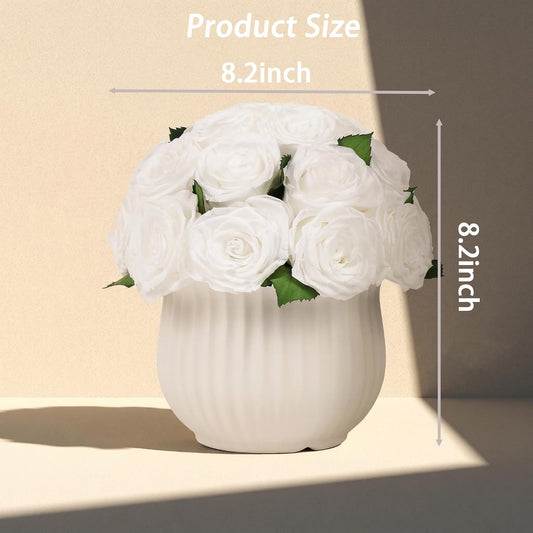 Preserved Roses in Vase,25Pcs Forever Roses with Ceramic Vase,Long Lasting Natural Flowers for Table Decor, Centerpieces for Tables,Party,Weeding,Birthday