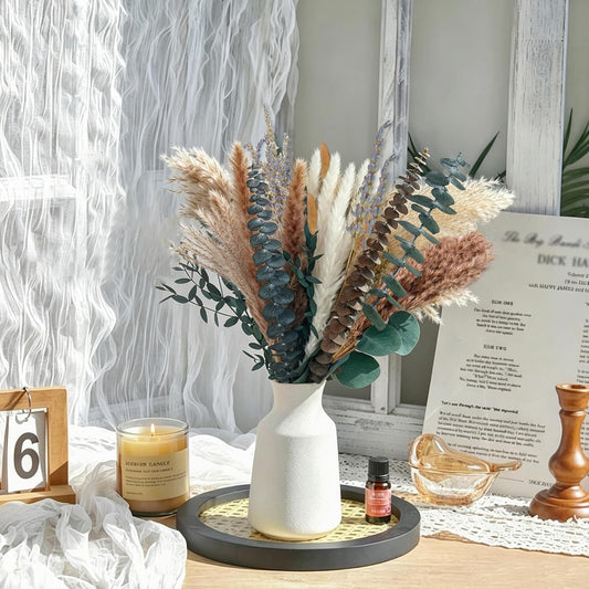 275 PCS Mixed Dried Eucalyptus Stems & Lavender Flowers with Pampas Grass, Bunny Tails, Preserved Eucalyptus, Dried Flower Bouquet for Vase, Boho Wedding, Home, Bathroom & Rustic Decor