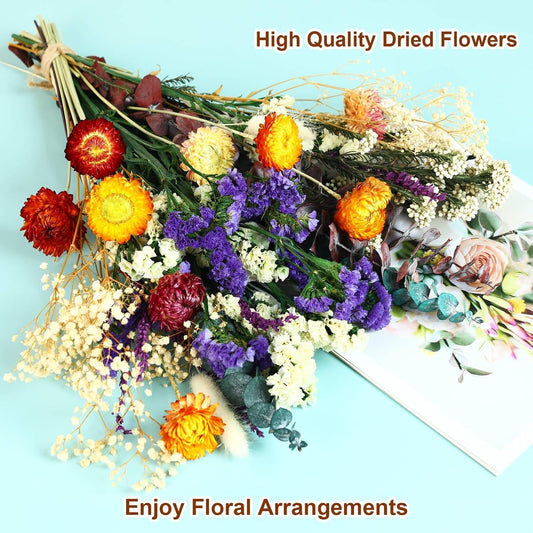 Natural Dried Flower Bouquet, 17" Rustic Boho for Fall Wedding Decorations