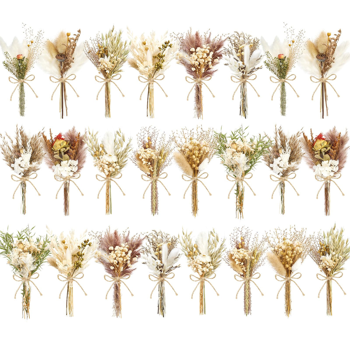 12/24PCS Handmade Dried Flower Bouquet with Stems Natural Dried Wildflowers 7.5 Inch Mini Dry Flowers for Vase Farmhouse Decor, Wedding Styling, Photography Props, Gift DIY(12pcs, Bright)