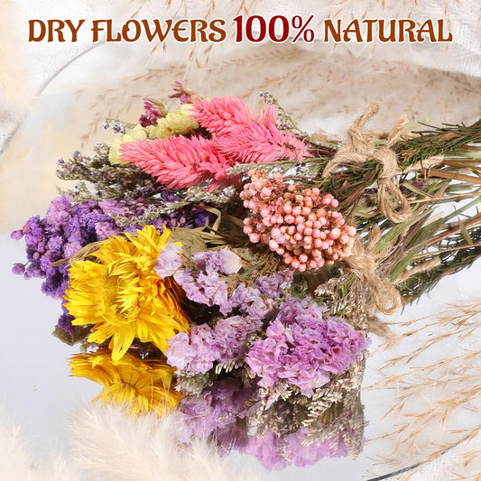 VAIPI 10 Pack Dried Flower Bouquets Various Dried Flower Combinations with Stem Mini Dried Embossing Natural Flower Bundles Artificial Flower Dried Floral Arrangement for Vase DIY Wedding Decor