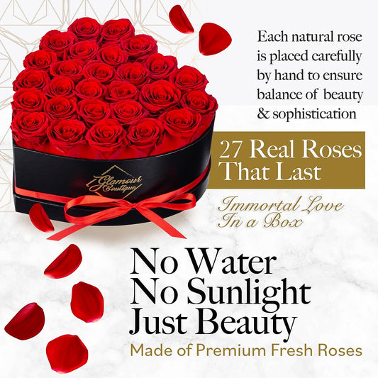 GLAMOUR BOUTIQUE Preserved Flowers, 27 Forever Red Roses in Heart Gift Box