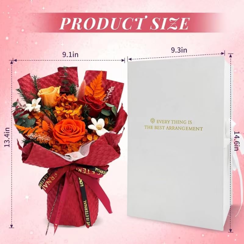 VTJMB Flowers for Delivery Prime Tomorrow, Preserved Flower Bouquet with Box, Birthday Dried Flowers Gift for Women, for Mom, Wife, Grandma, Friends，Red