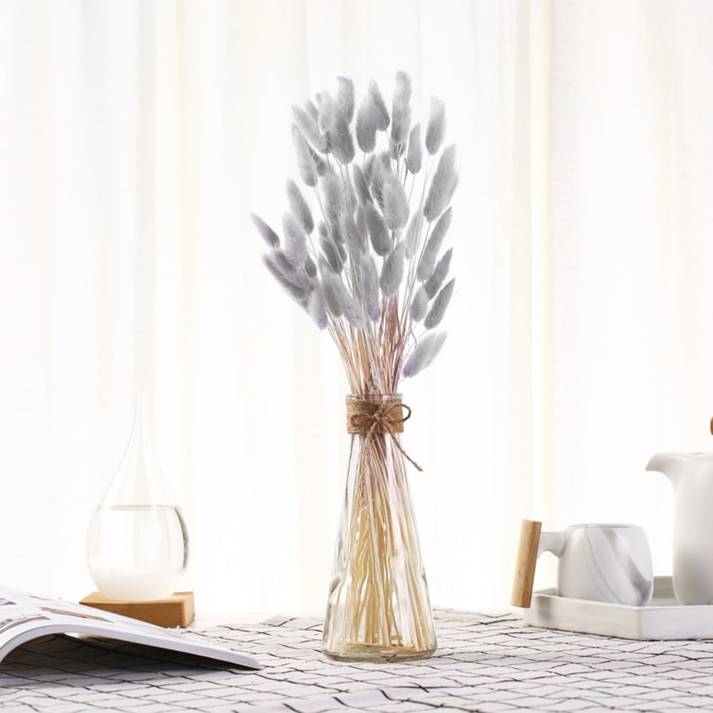 60PCS Rabbit Tail Grass Dried Flowers Dried Natural Floral (Grey)