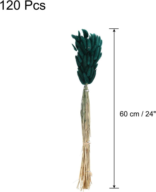 MECCANIXITY 120pcs Natural Rabbit Bunny Tail Dried 24" Mini Dark Green