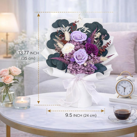 Bonsion Preserved Flowers for Delivery, Purple Rose Bouquet Gift for Women and Mom, Long Lasting Floral Arrangement for Birthday & Anniversary