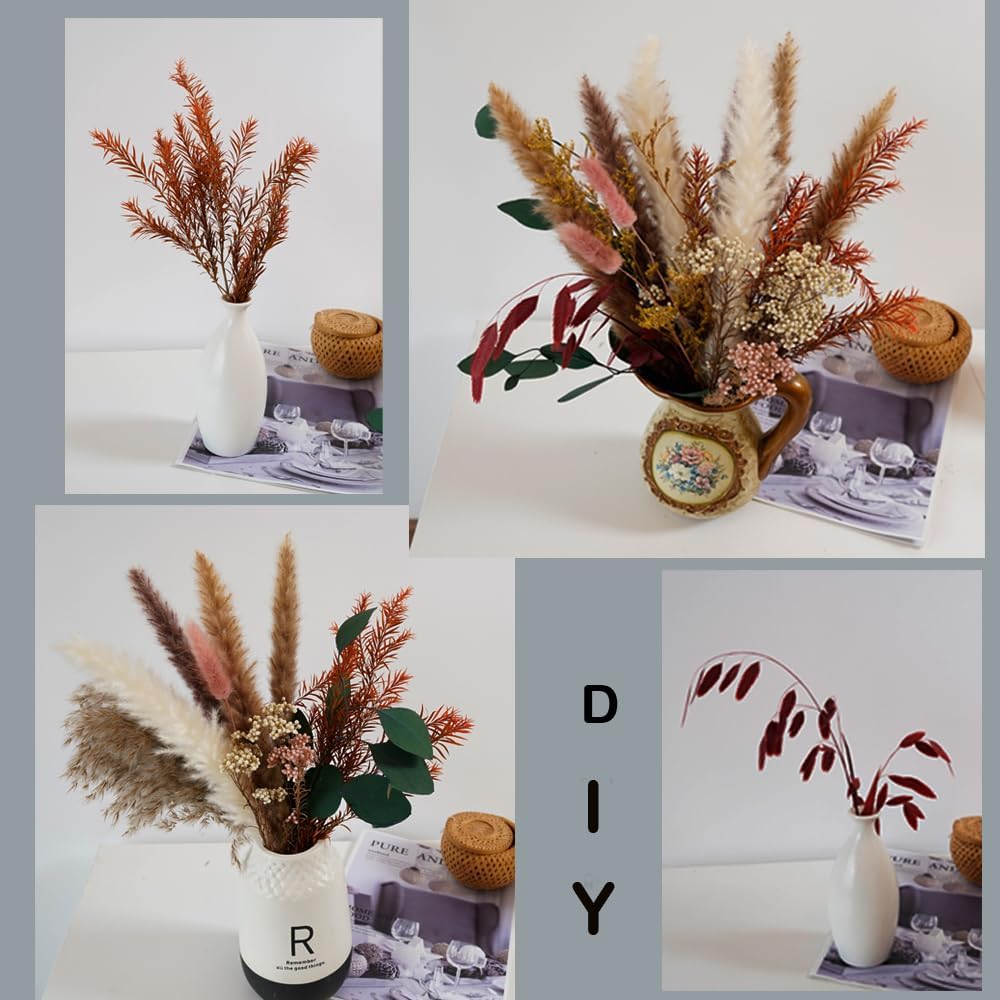 Natural Dried Pampas Grass Bouquet,17" - Boho Autumn Flower Arrangment with Millet Flower & Eucalyptus, Home, Wedding & Farmhouse Decor, DIY Assembly, Vase Not Included