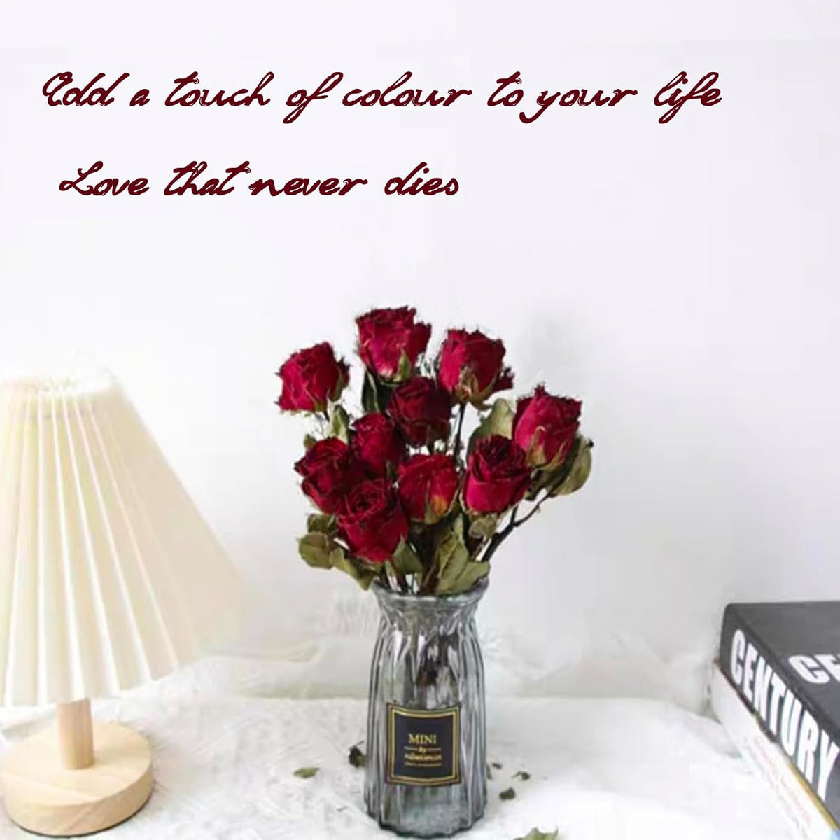 TooGet Natural Dried Flowers Bouquet, 10 Pcs Red Dried Roses Bouquet for Wedding Decoration and DIY Wreath Floral Home Decor