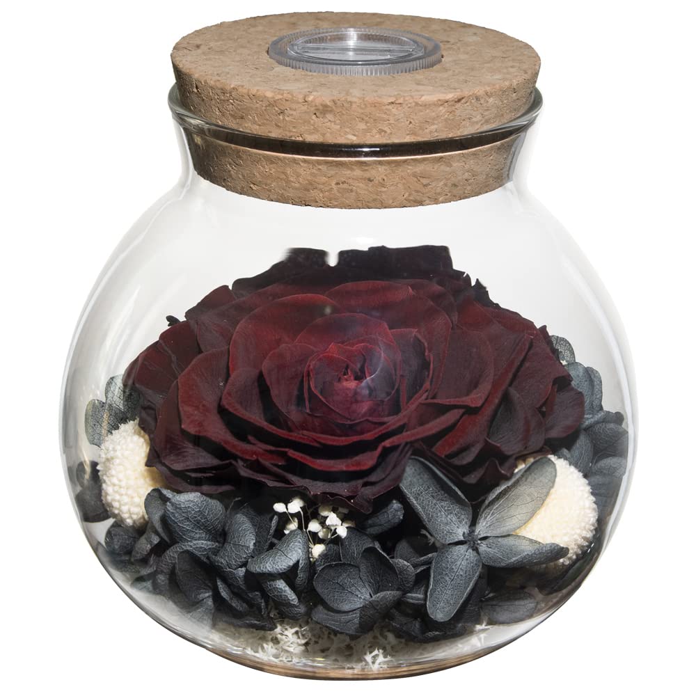 Preserved Real Roses with Colorful Mood Light Wishing Bottle, Eternal Rose，Never Withered Flowers, Table Decor,Christmas Anniversary Valentine's, Blue 4.3inch, 1pcs