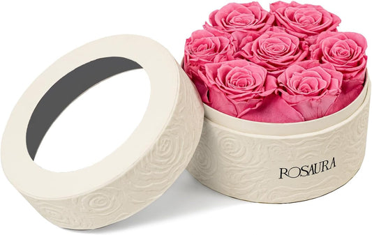 Rosaura Round Preserved Roses Gift Box (Pink, 7 Roses)