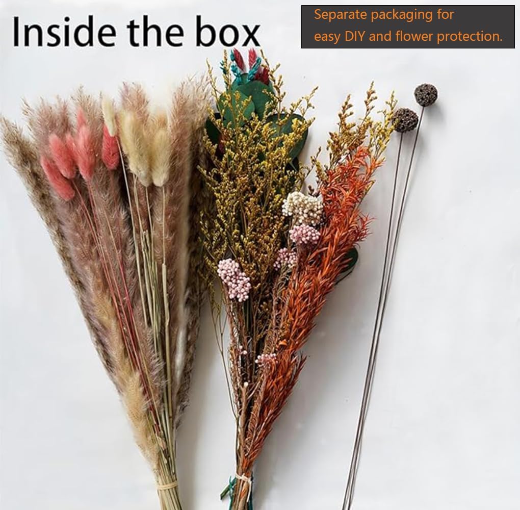 Natural Dried Pampas Grass Bouquet,17" - Boho Autumn Flower Arrangment with Millet Flower & Eucalyptus, Home, Wedding & Farmhouse Decor, DIY Assembly, Vase Not Included