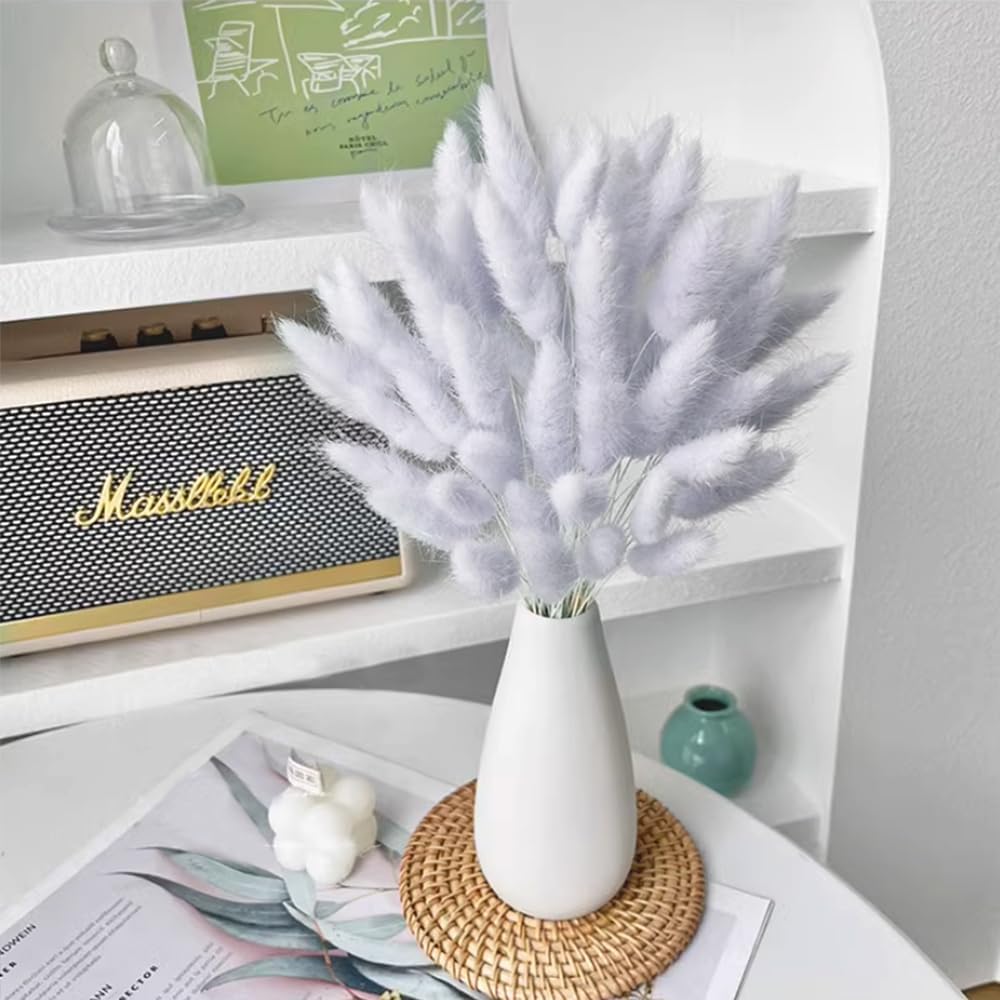 60PCS Rabbit Tail Grass Dried Flowers Dried Natural Floral (Grey)