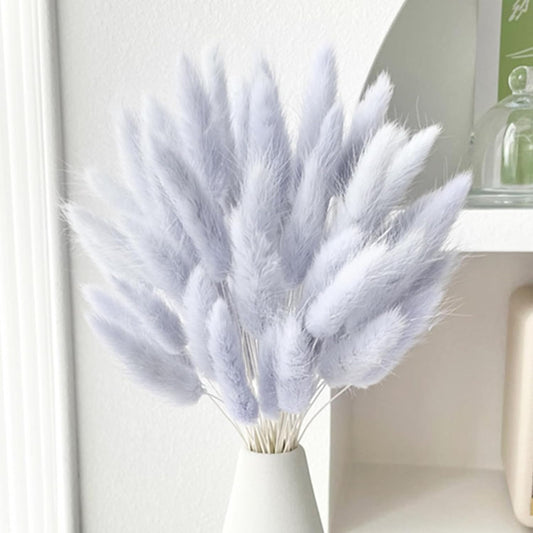 60PCS Rabbit Tail Grass Dried Flowers Dried Natural Floral (Grey)