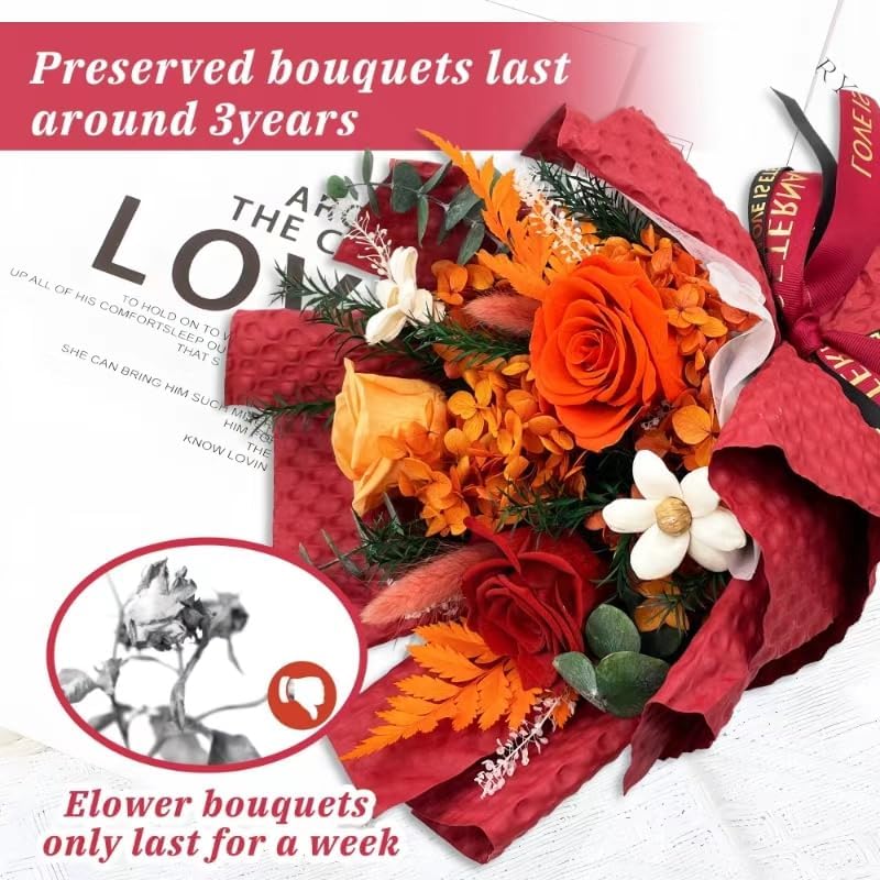 VTJMB Flowers for Delivery Prime Tomorrow, Preserved Flower Bouquet with Box, Birthday Dried Flowers Gift for Women, for Mom, Wife, Grandma, Friends，Red