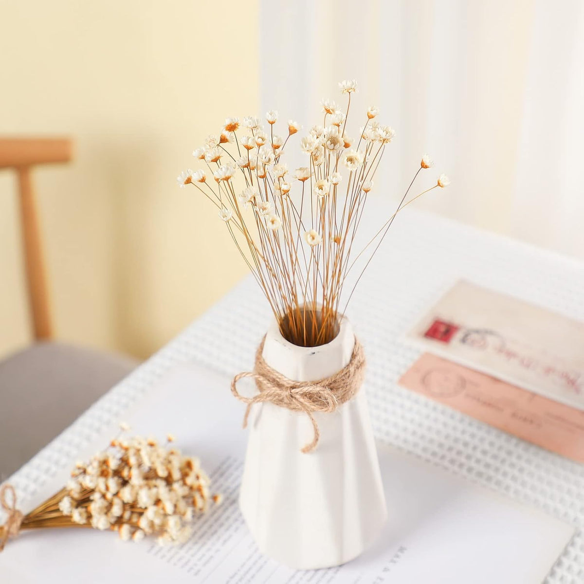 WILLBOND 200 Pcs Natural Dry Flowers White Mini Dried Star Daisy Floral Decorative Chamomile Bouquet for Wedding Floral Arrangements Home Vase Decorations