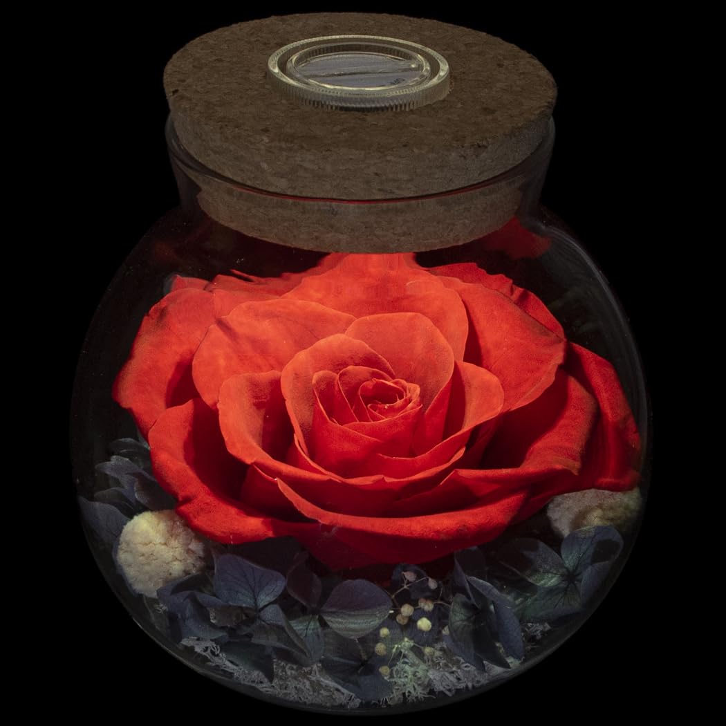 Preserved Real Roses with Colorful Mood Light Wishing Bottle, Eternal Rose，Never Withered Flowers, Table Decor,Christmas Anniversary Valentine's, Blue 4.3inch, 1pcs