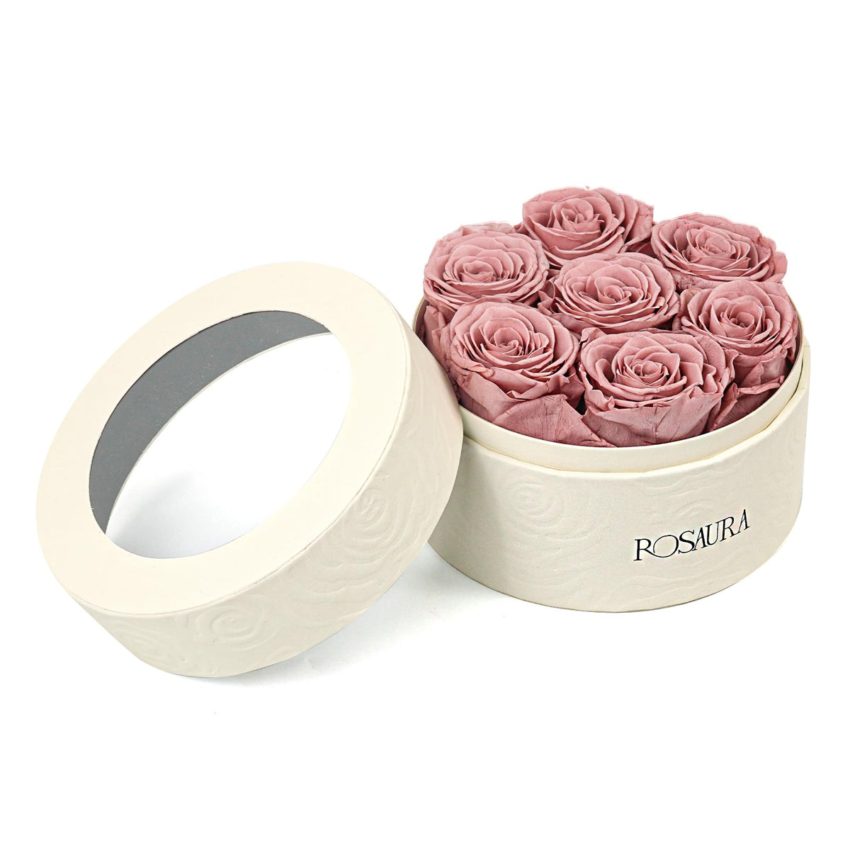 Rosaura Round Preserved Roses Gift Box (Pink, 7 Roses)