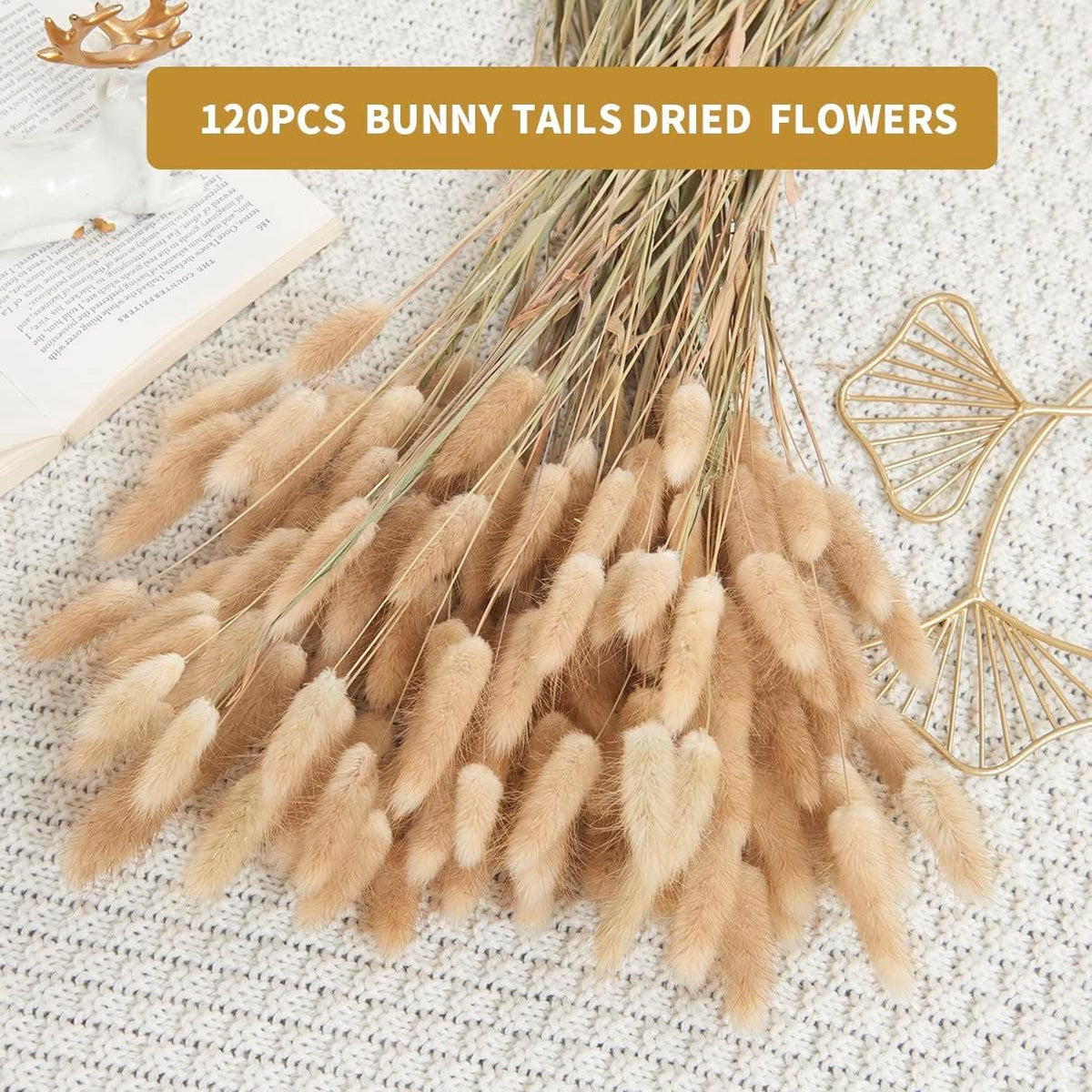 120pcs 17" Bunny Tails Dried Flowers Brown Pampas Grass Natural Rabbit Tail Grass Dry Floral Arrangement for Boho Wedding Decor,Baby Birthday Party