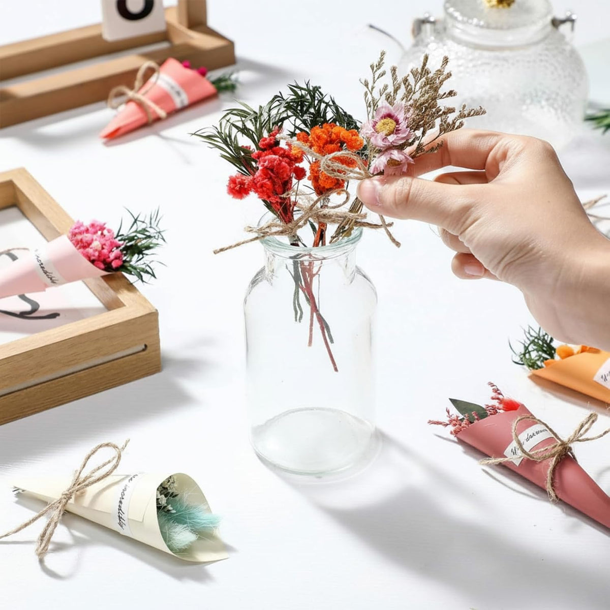 30 Set Mini Dried Flower Bouquet for Craft with Stem,Various Style
