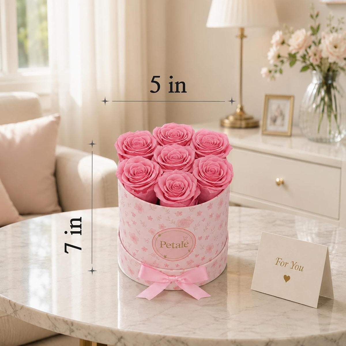 Pink Preserved Roses Forever Rose Box, 7 Real Eternal Flowers