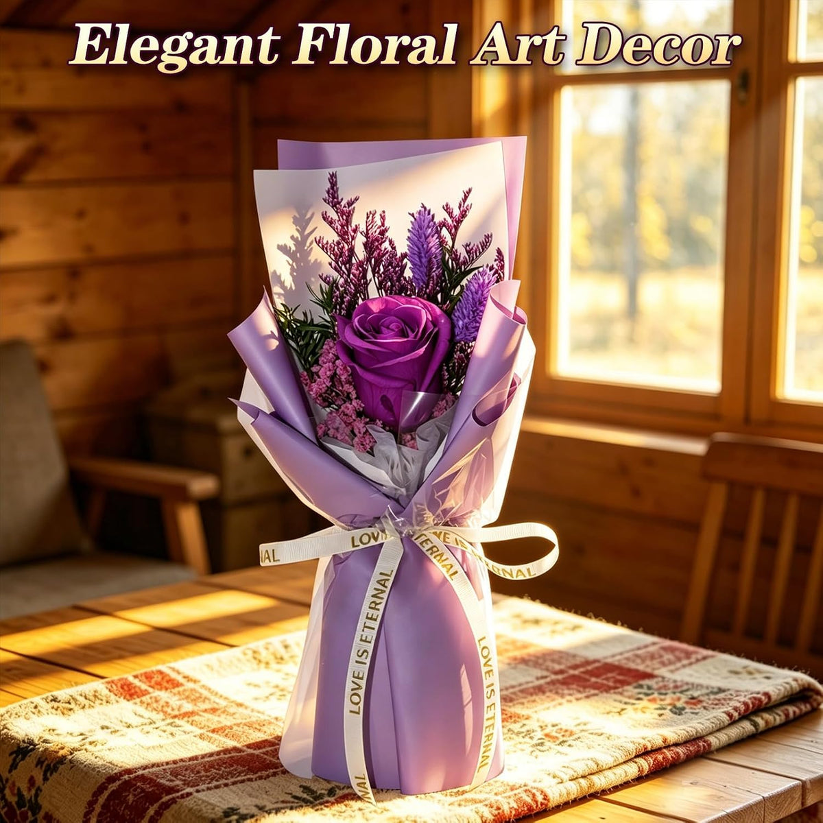 Preserved Flowers for Delivery,Purple Rose Bouquet Gift for Women and Mom,Preserved Flowers Bouquet,Birthday Flowers Gifts Grandma Wife Friends,Roses Gift Valentine’s Day Mothers Day