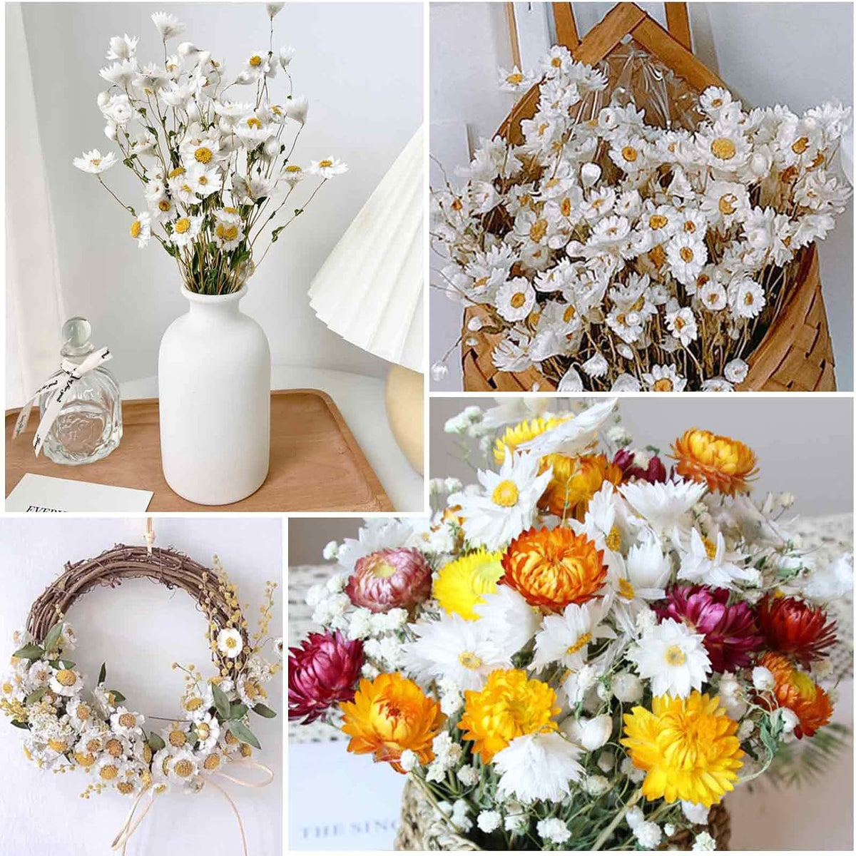 150+ Pcs Dried White Daisy Flowers Bouquet, 17" for Wedding Farmhouse Decor
