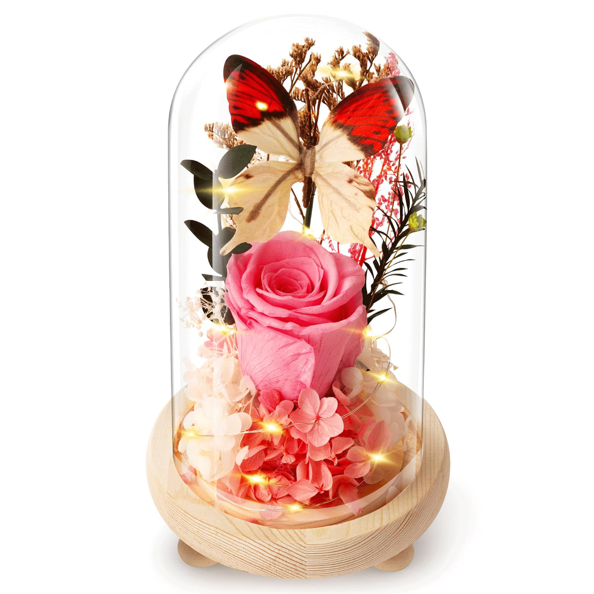 Forever Flowers Preserved Roses Prime Delivery, with Light in Glass Dome for Mom Grandma Wife Girlfriend, Purple Flower for Mother's Day, Valentine's Day, Anniversary, Birthday