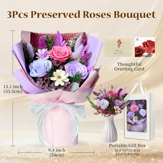 Preserved Roses Eternal Flowers Real Purple Roses that Last 3 Years Home Decor Birthday Gifts for Women Mothers Day Flowers for Wife