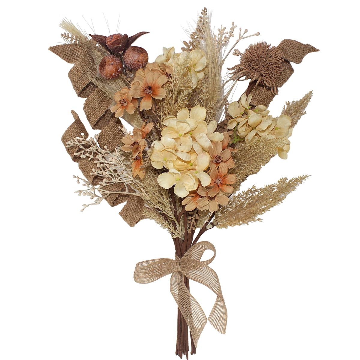 28Pcs Boho Artificial Dried Hydrangea Flower Bouquet with Berries, Burlap & Pampas, Green Ombre Leaves, Fake Fall Winter Thanksgiving Harvest Floral Arrangement for Vase Centerpieces, 17"