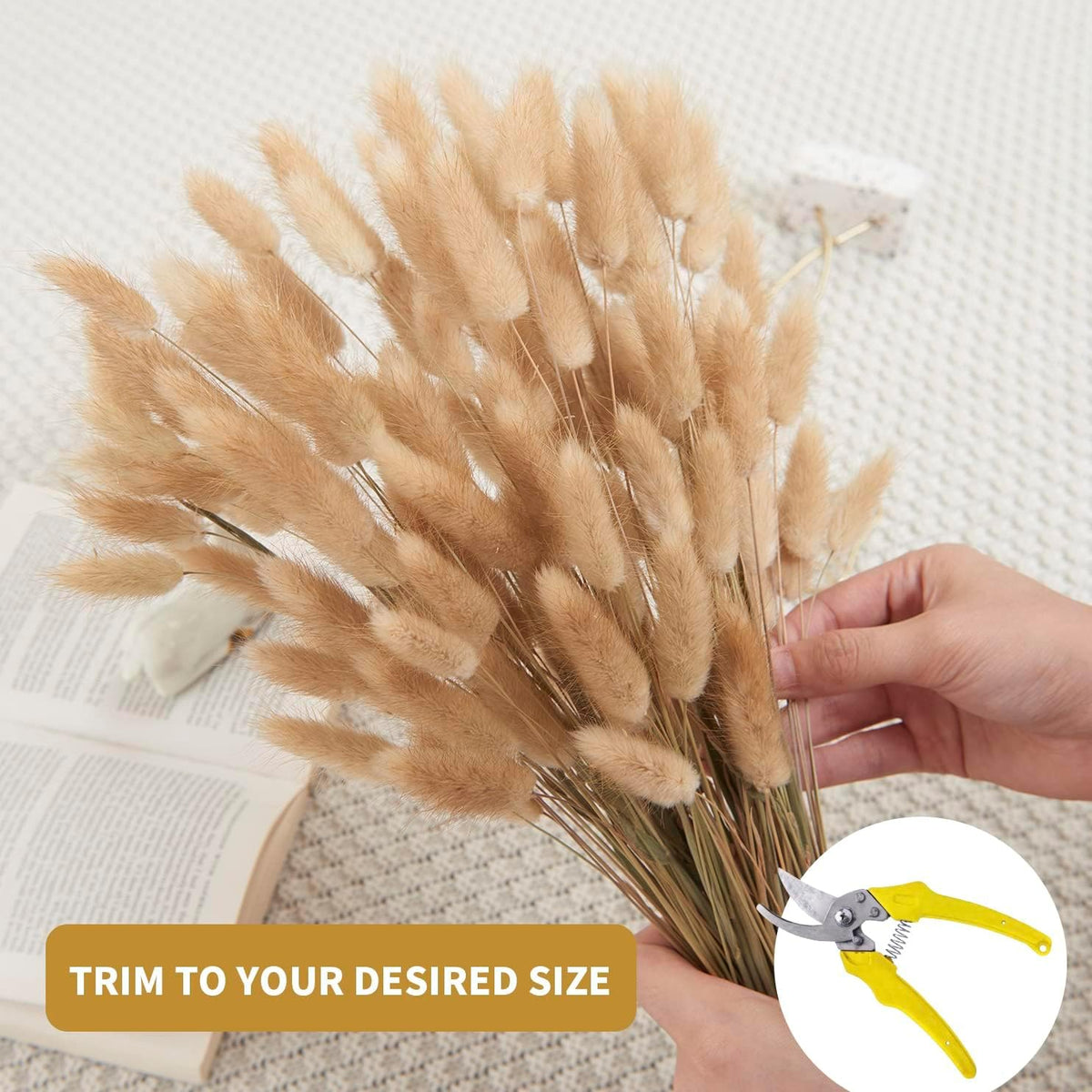 120pcs 17" Bunny Tails Dried Flowers Brown Pampas Grass Natural Rabbit Tail Grass Dry Floral Arrangement for Boho Wedding Decor,Baby Birthday Party