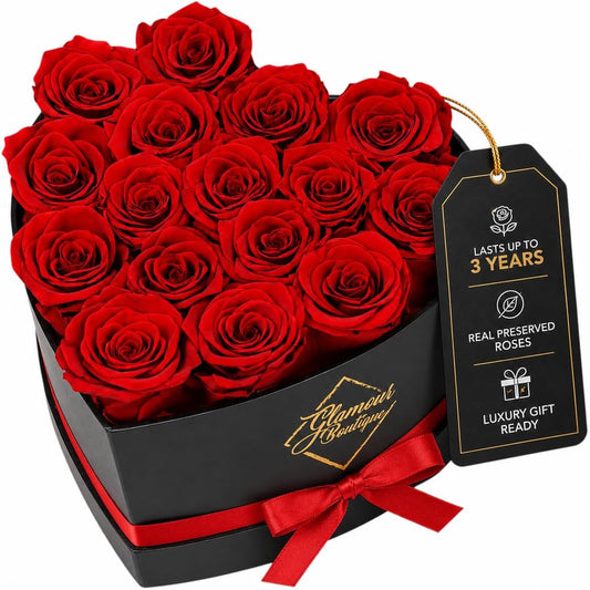 GLAMOUR BOUTIQUE Preserved Flowers, 16 Forever Red Roses in Heart Gift Box