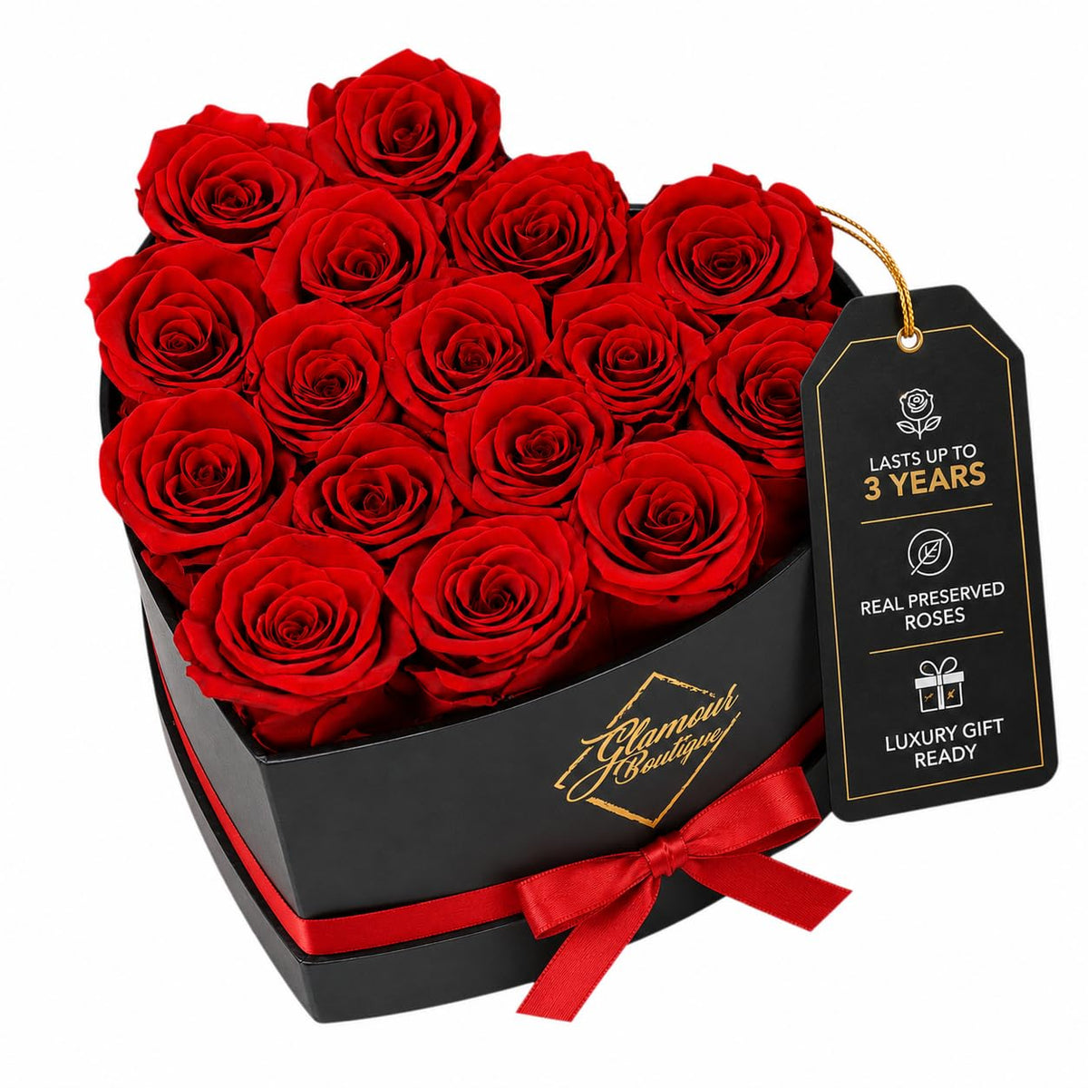 GLAMOUR BOUTIQUE Preserved Flowers, 27 Forever Red Roses in Heart Gift Box