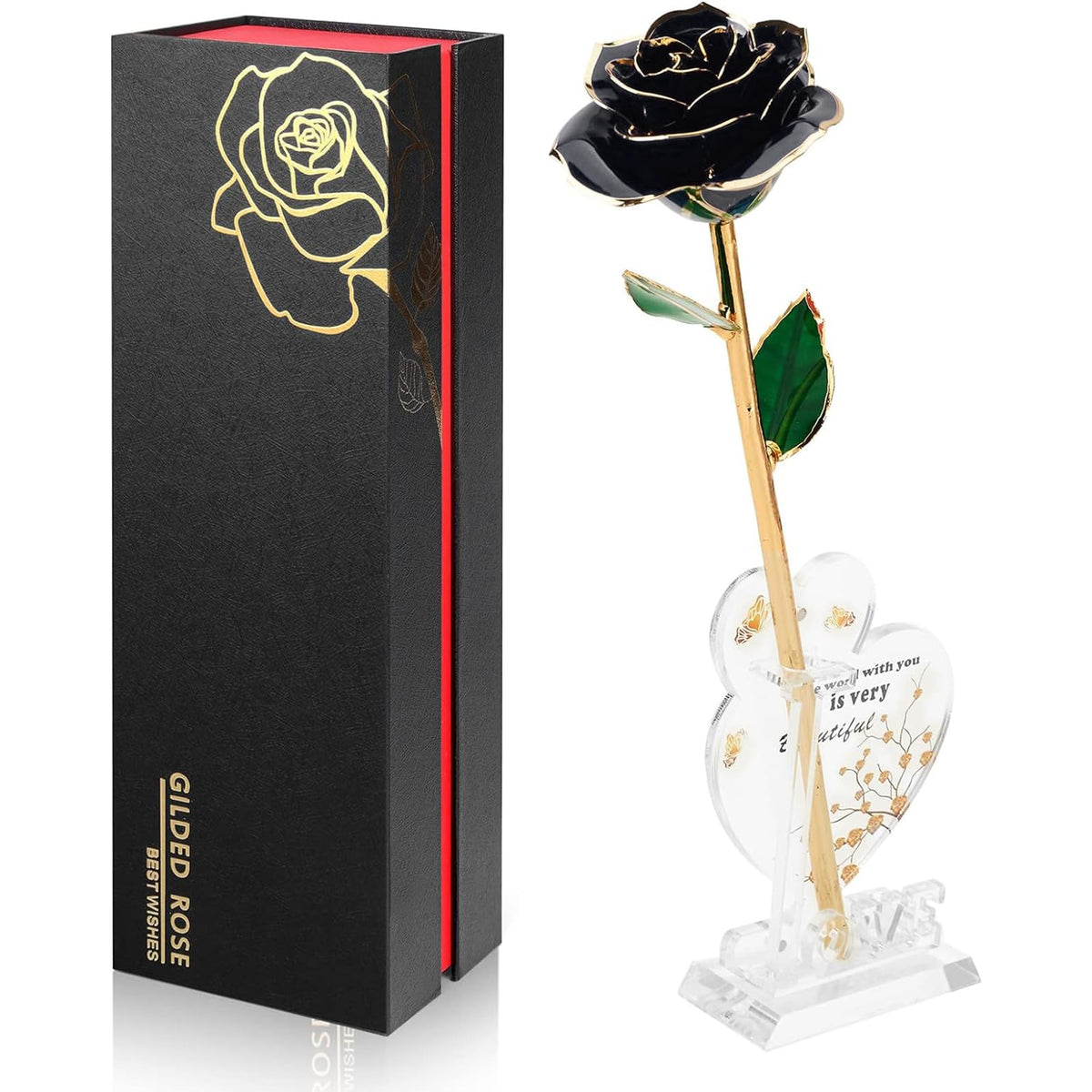Anthonic Gold Dipped Rose Real 24K Gold Rose, Genuine One of a Kind Rose Hand Dipped in 24K Golden Roses Romantic Gifts for Women in Her Birthday Anniversary Valentines Day Mothers Day