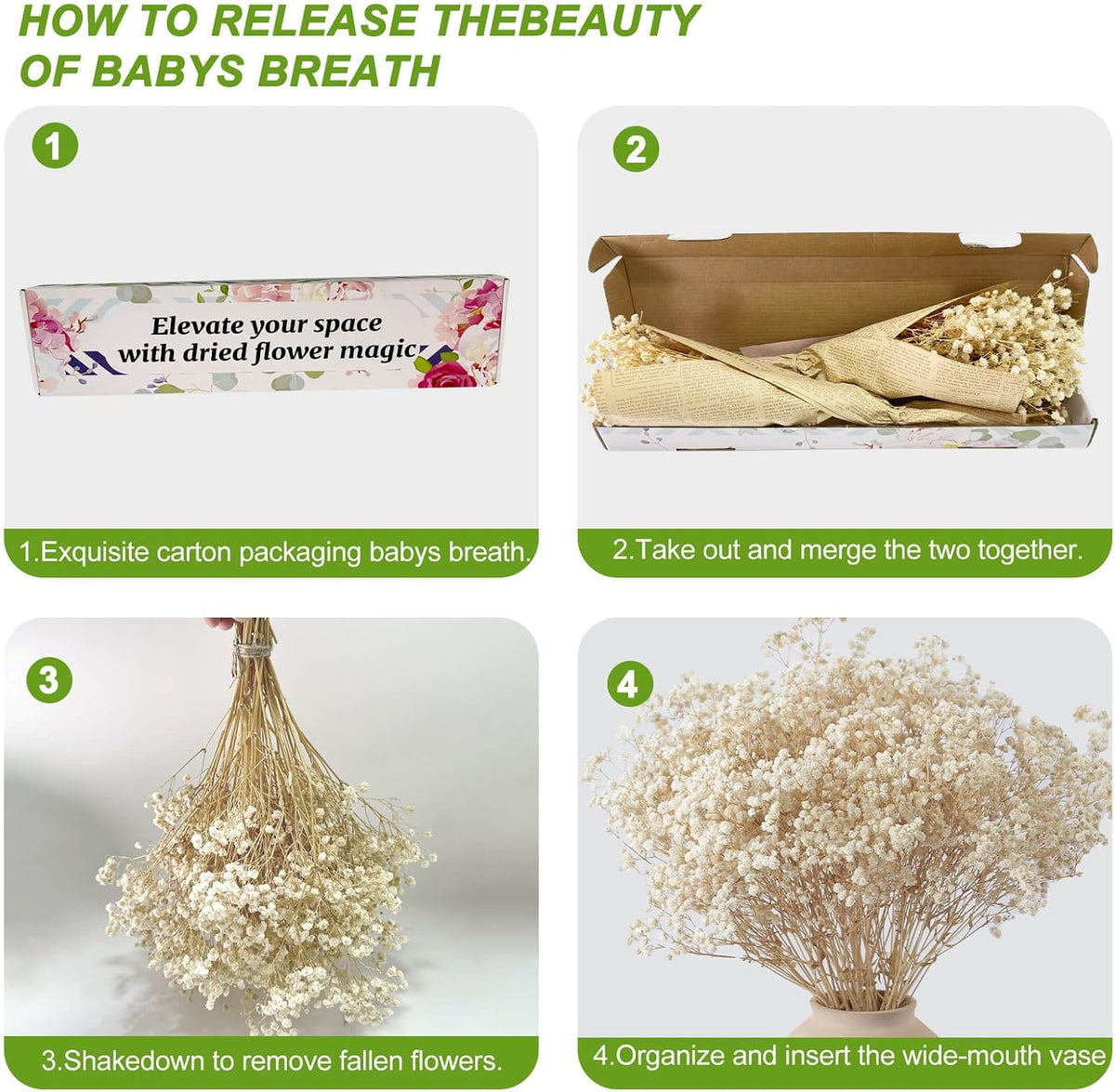 2500+ Dried Babys Breath Flowers Bulk, 17'' Ivory White Gypsophila Bouquet