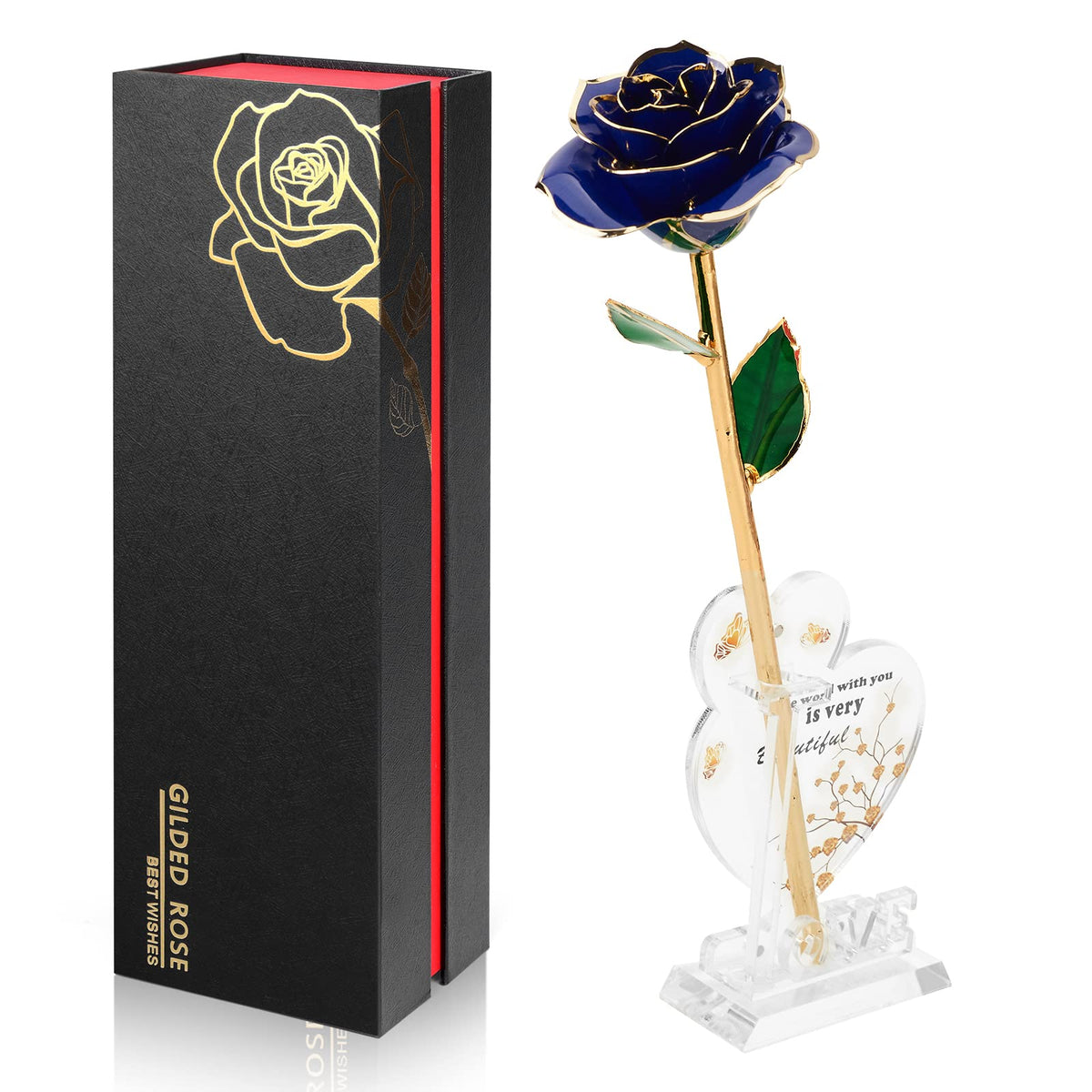 Anthonic Gold Dipped Rose Real 24K Gold Rose, Genuine One of a Kind Rose Hand Dipped in 24K Golden Roses Romantic Gifts for Women in Her Birthday Anniversary Valentines Day Mothers Day