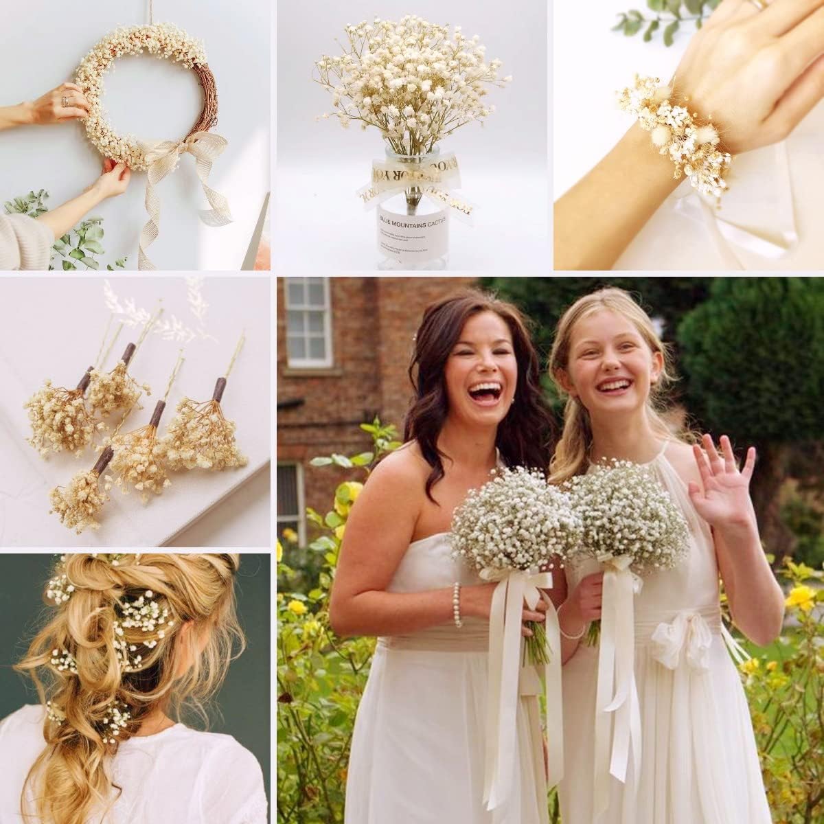 Dried Baby's Breath Flowers, 3 oz, 17.2 in, Ivory White Gypsophila Bouquet