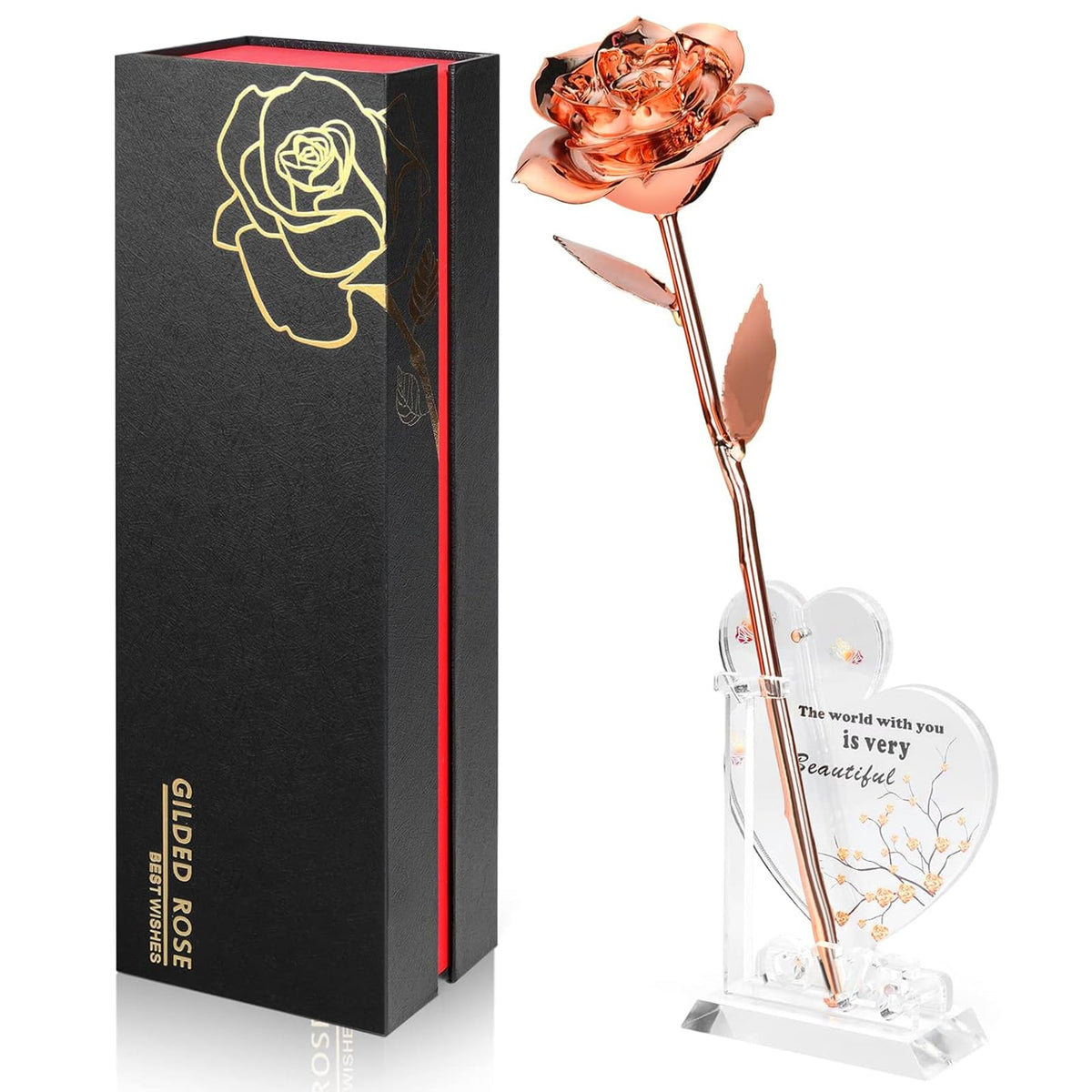 Anthonic Gold Dipped Rose Real 24K Gold Rose, Genuine One of a Kind Rose Hand Dipped in 24K Golden Roses Romantic Gifts for Women in Her Birthday Anniversary Valentines Day Mothers Day