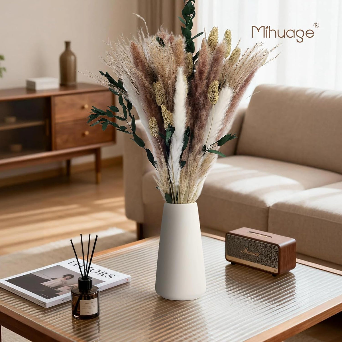 MIHUAGE Dried Flower Boho Bouquet – Exquisite Pampas Grass Bunny Tail and Eucalyptus for Home Decor Arrangements, Rustic Flowers for Your Bohemian Home, Bedroom, and Wedding Table Décor