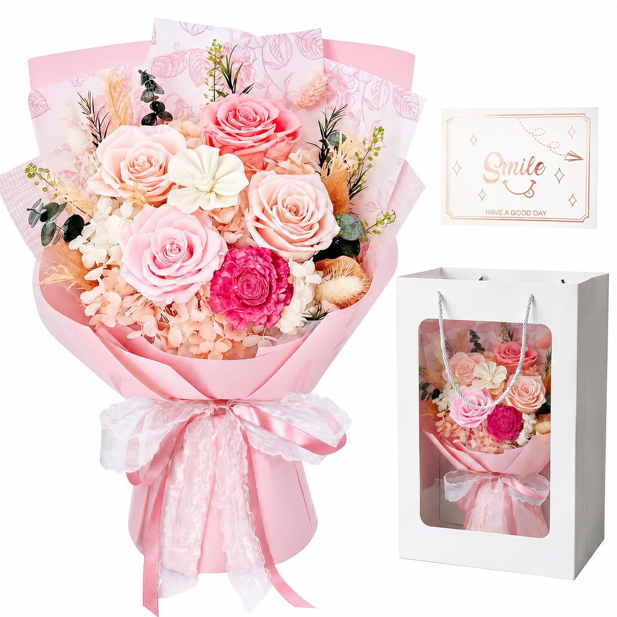 Preserved Purple Rose Bouquet, 100% Real Flowers for Women Mother Wife, Long-Lasting Eternal Roses with Gift Box, Forever Flowers for Anniversary Birthday Mother's Day, Lasts 1-3 Years