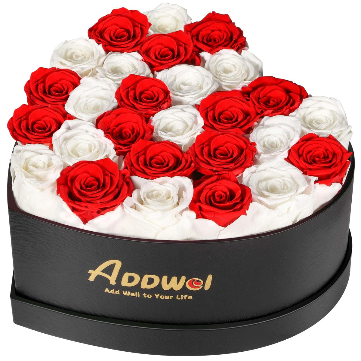 ADDWel 12 Preserved Real Roses Bouquet for Her, Forever Red Flowers with LED Lights, Anniversary Birthday Gifts for Wife Girlfriend Mom, Elegant Home Decor