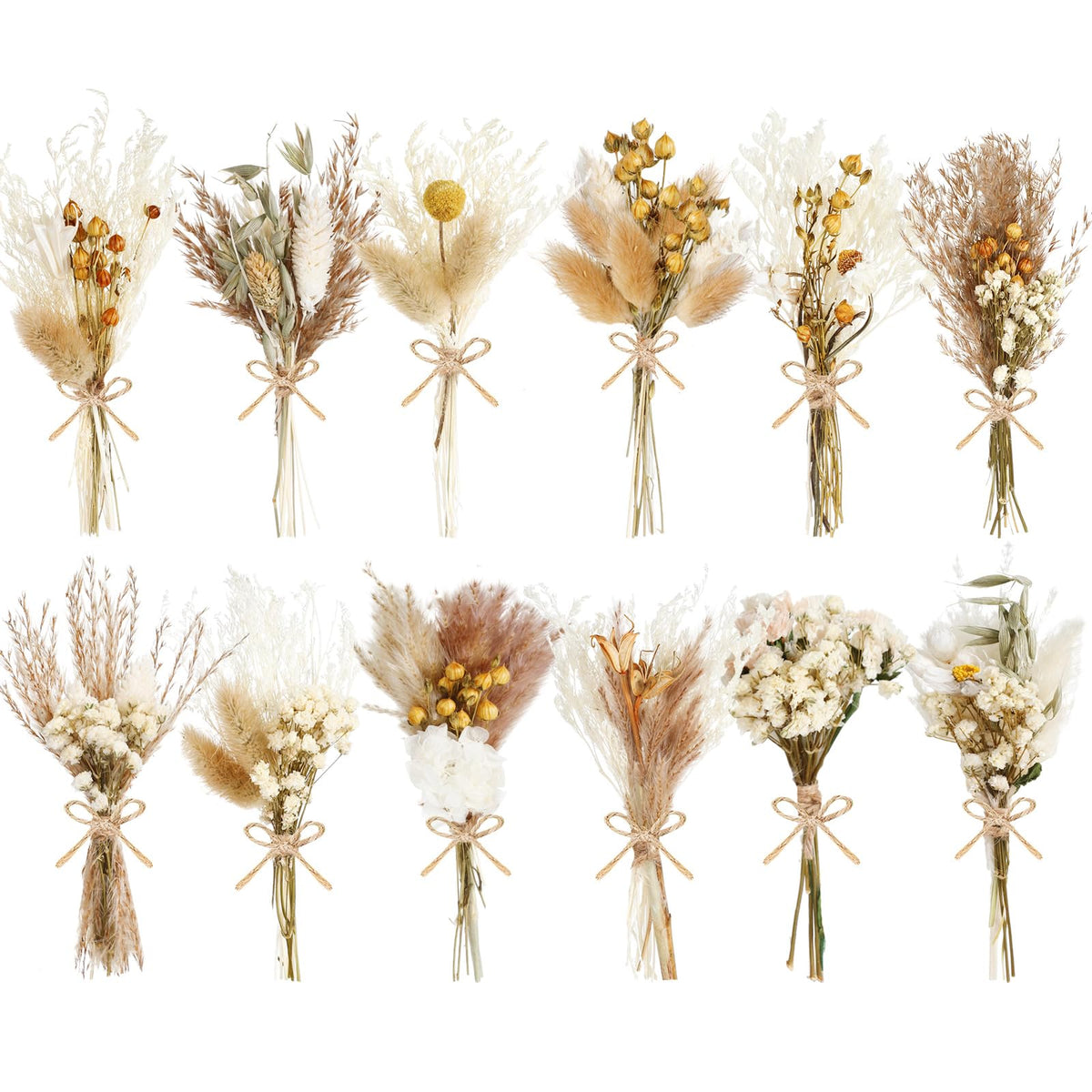 12/24 Pack Dried Flowers for Vase Various Mini Bouquet Dried Small Wildflowers Natural Real Flowers Bulk for Crafts DIY Wedding Decor (24, Plain Colour)