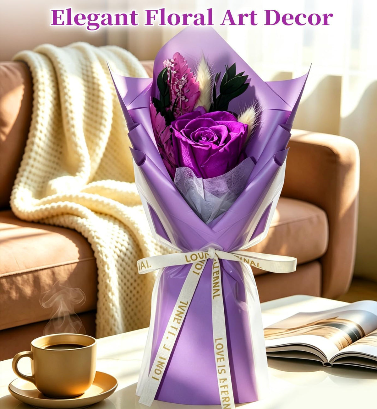Preserved Flowers Bouquet,Purple Rose Bouquets Birthday Gifts,Flowers for Delivery,Rose Gift for Grandma Wife Anniversary Valentines Day Christmas,Forever Flowers Gifts for Mom,Mothers Day Gift