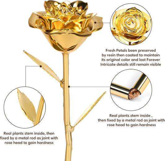 Anthonic Gold Dipped Rose Real 24K Gold Rose, Genuine One of a Kind Rose Hand Dipped in 24K Golden Roses Romantic Gifts for Women in Her Birthday Anniversary Valentines Day Mothers Day